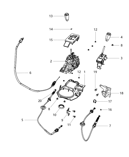 Cable Gearshift Control Diagram for 68067439AB