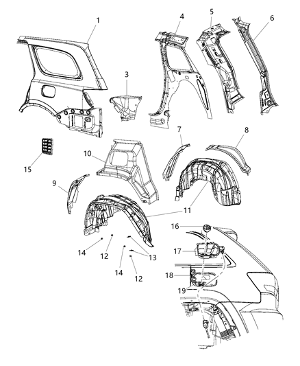 Panel Bodyside Aperture Outer Rear Diagram for 68078793AC