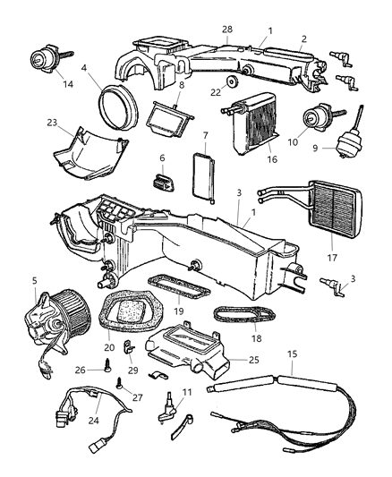 1990 Jeep Grand Wagoneer Housing A/C And Heater Upper Diagram for 5013730AA
