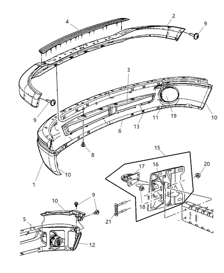2000 Chrysler LHS Bracket Front Bumper Side Diagram for 55077378AE