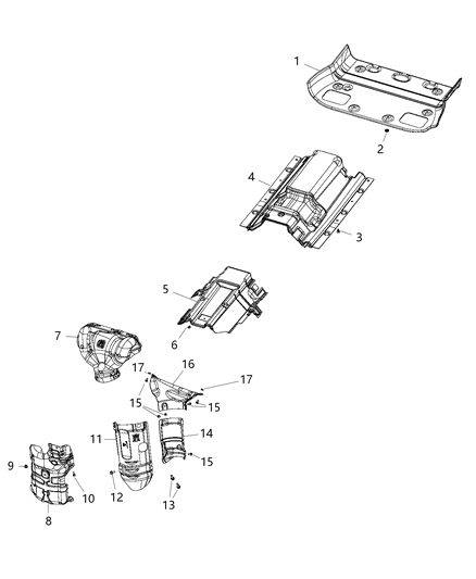 Shield Floor Pan Diagram for 68166041AC