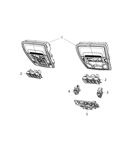 2019 Ram 1500 Console Overhead Diagram for 6EJ971X7AD