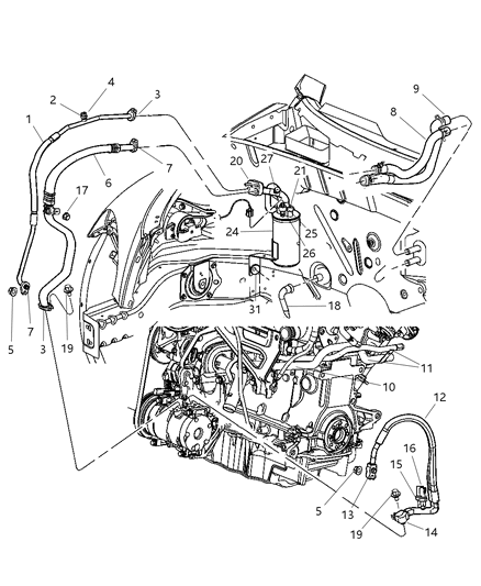 Seal A/C Line Slim Line Lines To Evaporator Diagram for 5096242AA