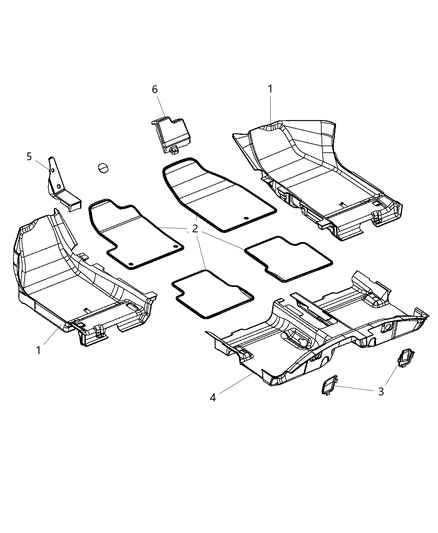2002 Chrysler Sebring Carpet Passenger Floor, Passenger Side Diagram for 5MX19DX9AD