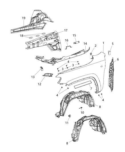 Reinforcement Fender, Passenger Side Diagram for 68083018AE