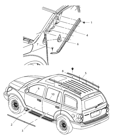 2003 Dodge Ram 2500 Van Molding Rear Door Diagram for 55078069AB
