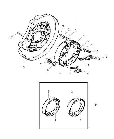 2001 Chrysler PT Cruiser Shoe And Lining Package Brake Diagram for V2013640