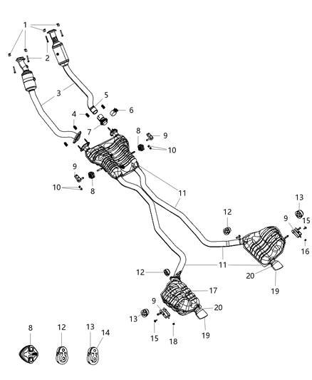 Pipe Exhaust Extension Includes Items 4, 5, 6 Diagram for 68072208AA