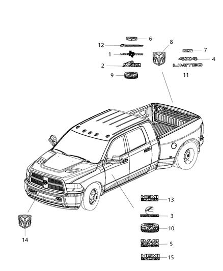 Nameplate 6.4 Litre Hemispherical Front Fender Diagram for 68154708AA