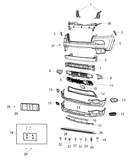 2017 Chrysler 300 Fascia Front Upper Diagram for 5NJ55TZZAB