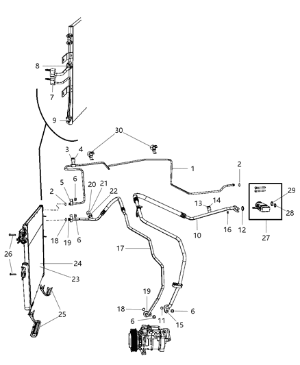 1986 Chrysler New Yorker Line A/C Suction And Liquid Includes: O - Rings Diagram for 68069564AA