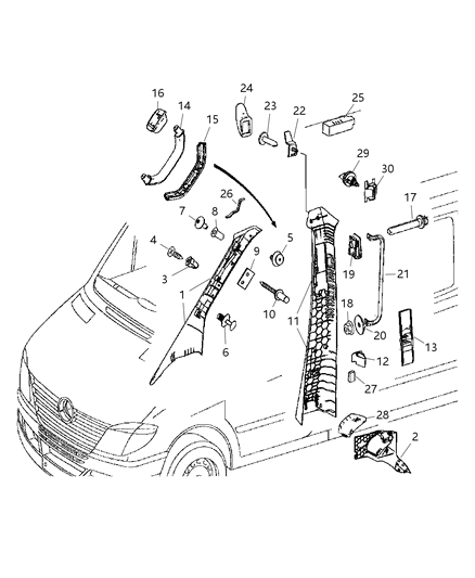 Molding B Pillar Diagram for 1HC47XDVAA