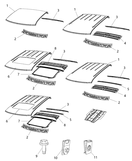 2018 Ram 1500 Panel Roof w/Sunroof, Antenna & Light Holes Drilled Diagram for 68142519AA