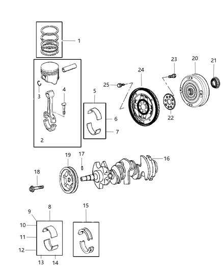 2000 Chrysler Voyager Bearing Package Connecting Rod Standard See Note Diagram for 68000512AA