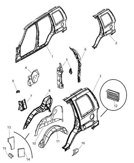 Wheelhouse Rear Inner Diagram for 55360406AD