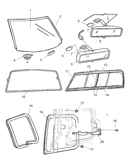 Installation Package Windshield Glass Diagram for 4864015