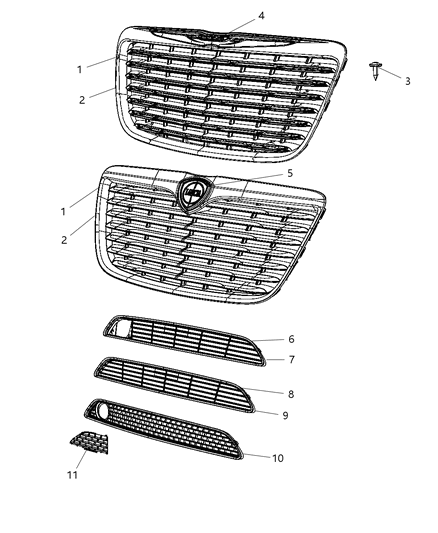 2001 Dodge Ram 2500 Grille Lower Diagram for 68156961AA