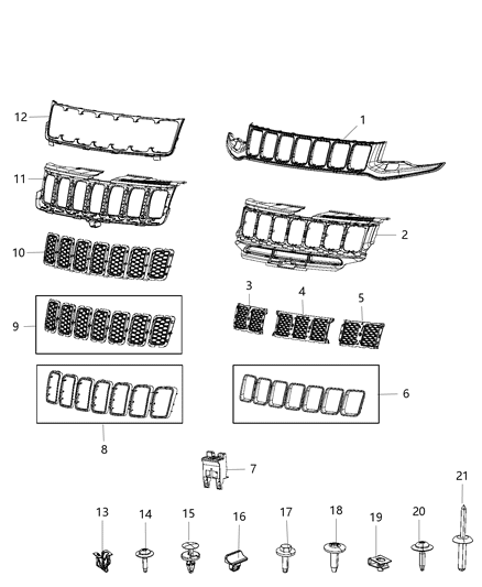 Rivet Grille To Fascia Diagram for 6036529AA