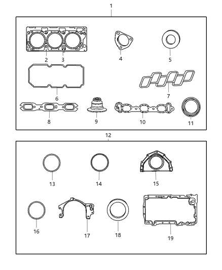 1992 Dodge B250 Gasket Package Engine Upper Diagram for 68003769AA