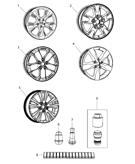 2017 Jeep Wrangler Wheel Aluminum Diagram for 1SZ68DD5AB