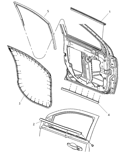 1985 Dodge D350 Weatherstrip Front Door Belt Inner Diagram for 5074213AD