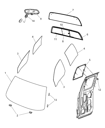 Glass Quarter Window Diagram for 5170068AB