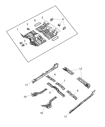 1993 Dodge Ramcharger Crossmember Rear Floor Diagram for 68437322AA