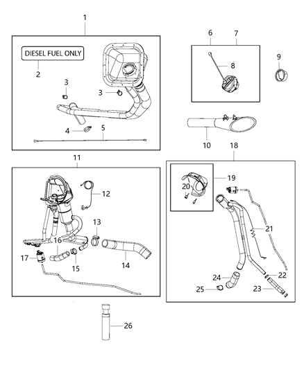 2005 Dodge Sprinter 3500 Funnel Fuel Tank Filler Tube Diagram for 68158775AA