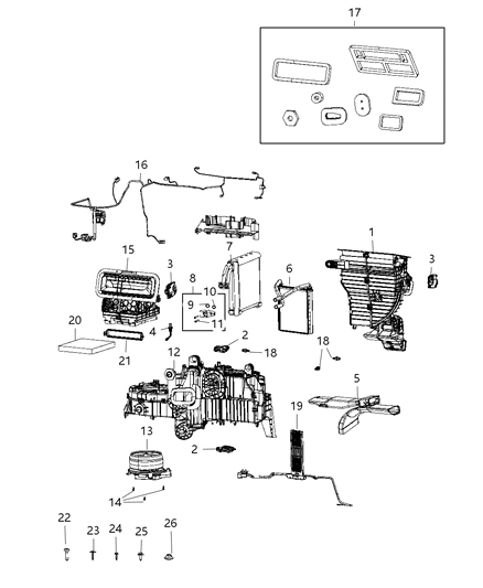 Housing A/C And Heater Includes: Seals, Bracket Diagram for 68396072AC