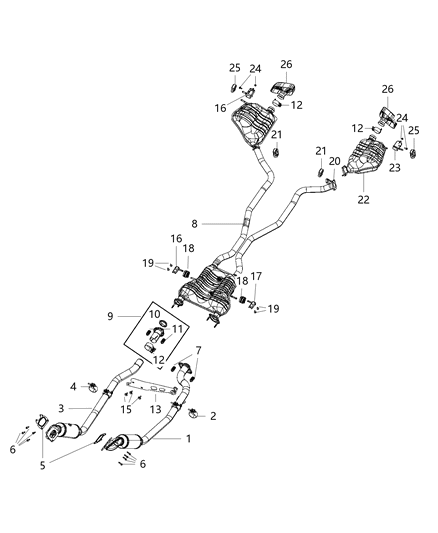 Resonator And Tailpipe Exhaust Diagram for 68276651AA