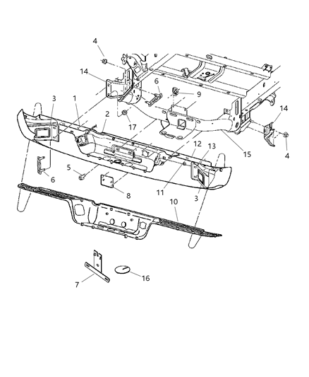 2000 Chrysler LHS Bumper Rear Complete Assembly Diagram for 5073625AD