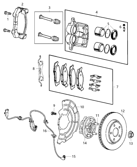 Caliper Assembly Disc Brake Front Diagram for 68052362AA