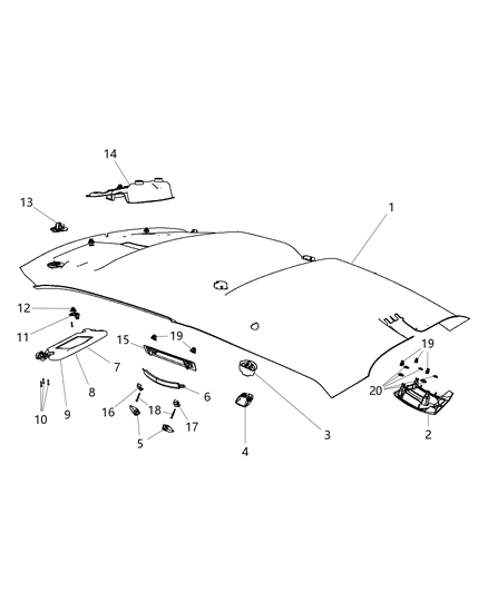 1994 Dodge B150 Retainer Overhead Console Diagram for 68048870AA