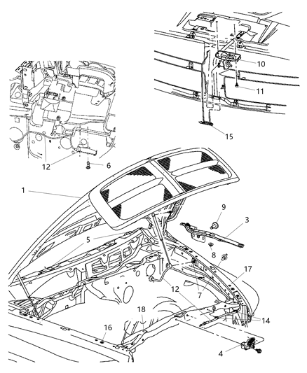 2001 Chrysler Concorde Silencer Hood Diagram for 55365043AD