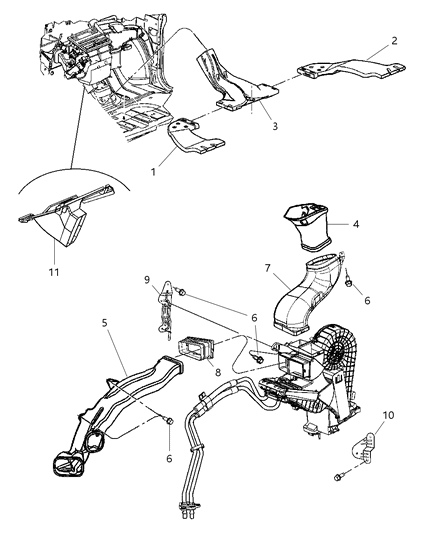 2006 Dodge Grand Caravan Vent Rear A/C Outlet Mounting Diagram for WR30BD1AB