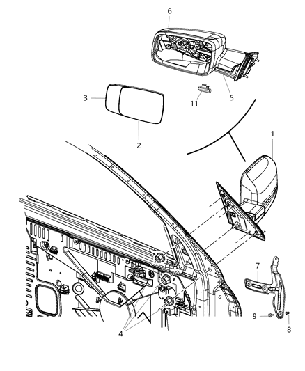 1993 Dodge Stealth Mirror Outside Rearview Diagram for 68285873AB