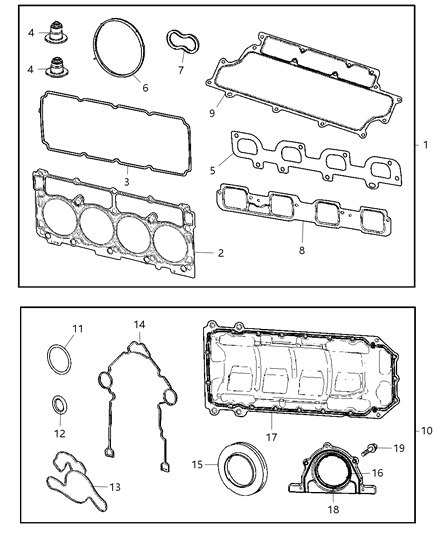 1990 Dodge B150 Gasket Package Engine Lower Diagram for 5170861AB