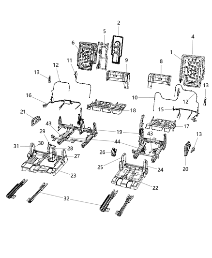 1999 Chrysler Town & Country Cable Latch Release Track To Recliner Diagram for 68042370AA