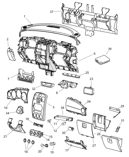 Bezel Instrument Panel Diagram for 1DW79BDAAA