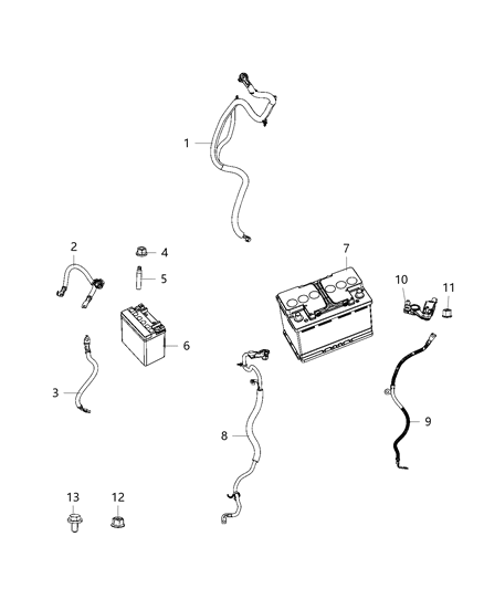 2008 Jeep Commander Stud Double Ended Auxiliary Battery Cable To Battery Diagram for 6512377AA