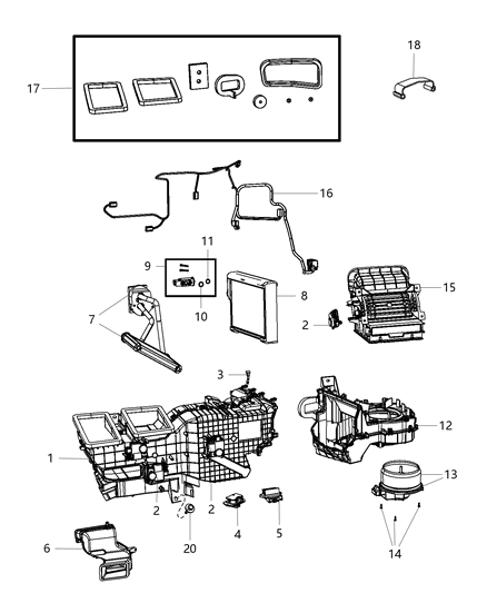 Housing Distribution: Doors, Plate, Coupler, Packing Diagram for 68197458AB