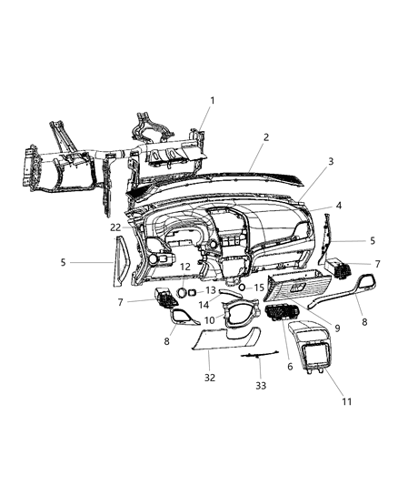 2004 Dodge Durango Panel Instrument Panel Closeout Hush Panel Diagram for 5108273AA