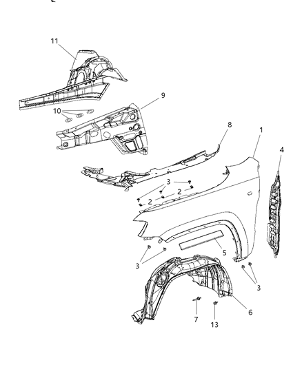 Rail Front Side Rail Front Includes Shock Tower Diagram for 68028075AN
