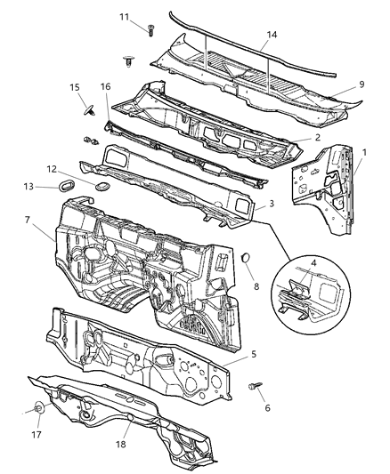 1988 Chrysler Fifth Avenue Insulation Dash Panel Diagram for 55350892AF