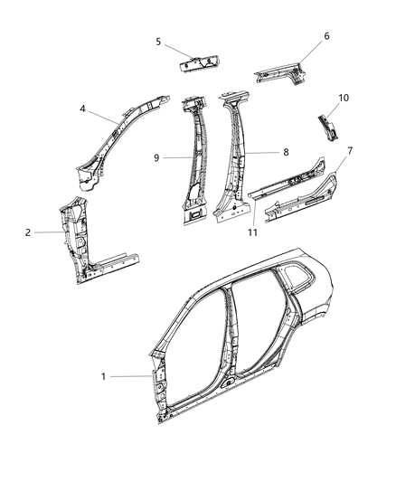 2017 Chrysler 300 Panel Bodyside Aperture Outer Diagram for 68102362AD
