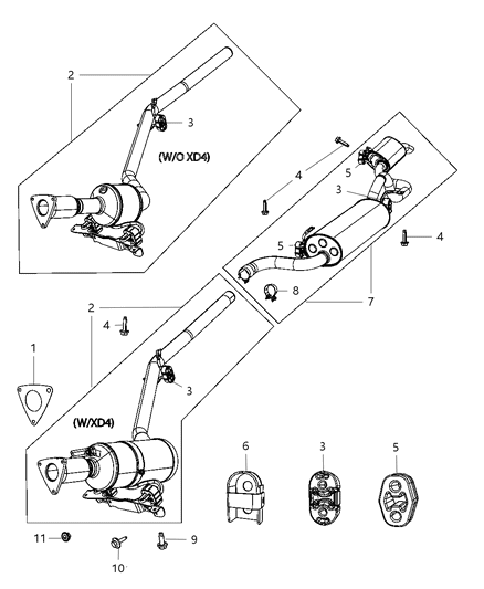 Muffler And Resonator Exhaust Diagram for 68079200AB