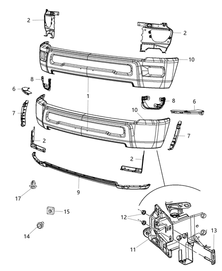 Bracket Kit Bumper Diagram for 68064329AB
