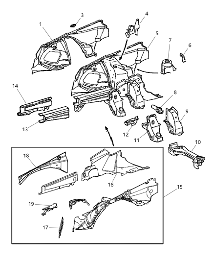 2008 Chrysler Crossfire Wheelhouse Front Inner Diagram for 5097450AA