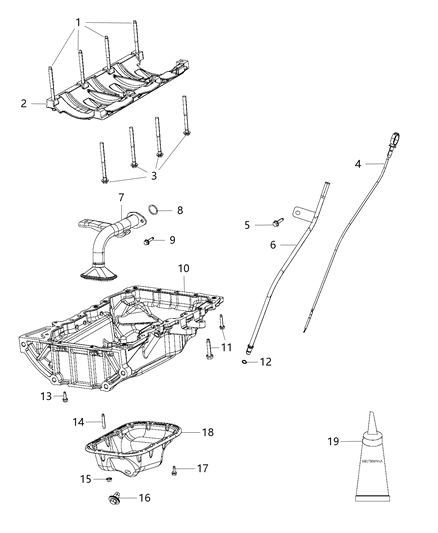 Pan Engine Oil Lower Includes Drain Plug Diagram for 68313584AB