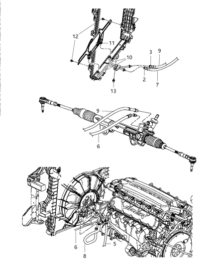 Line Power Steering Combo, Cooler To Reservoir & Gear Diagram for 5290822AC
